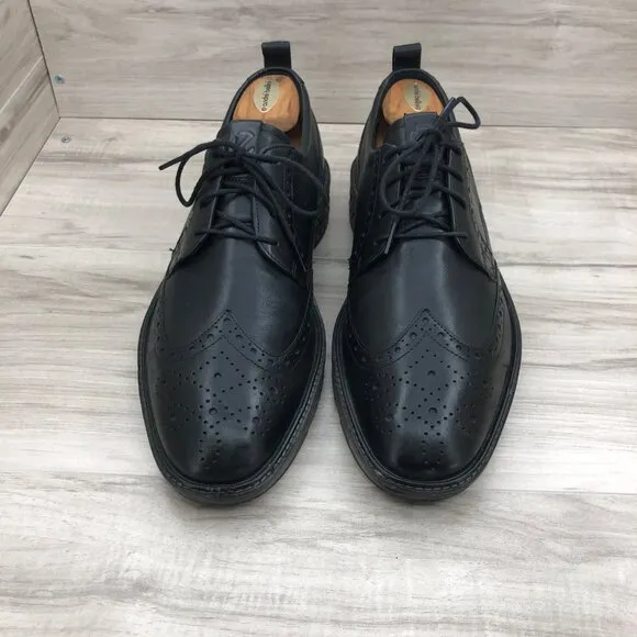 Ecco Shoes Mens 10 Hybrid Black Leather Brogue Wingtip Comfort Derby