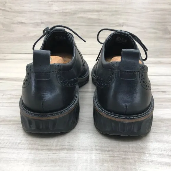 Ecco Shoes Mens 10 Hybrid Black Leather Brogue Wingtip Comfort Derby