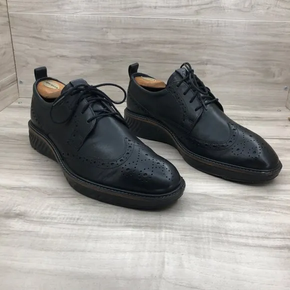 Ecco Shoes Mens 10 Hybrid Black Leather Brogue Wingtip Comfort Derby