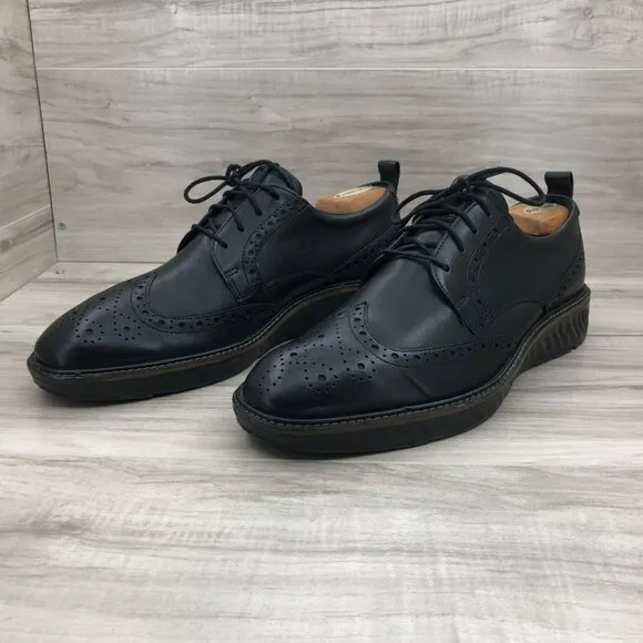 Ecco Shoes Mens 10 Hybrid Black Leather Brogue Wingtip Comfort Derby