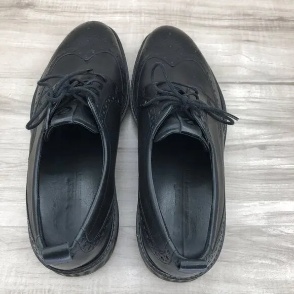 Ecco Shoes Mens 10 Hybrid Black Leather Brogue Wingtip Comfort Derby