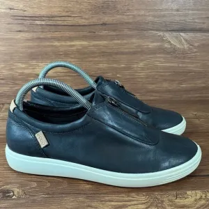 Ecco Soft 7 Center Zip Slip-On Black Leather Sneakers Women’s Size 7 (38) Shoes