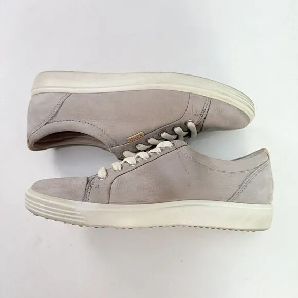 ECCO Soft 7 Gray Leather Sneakers Women's 38 US 7 Casual Lace Up Shoes