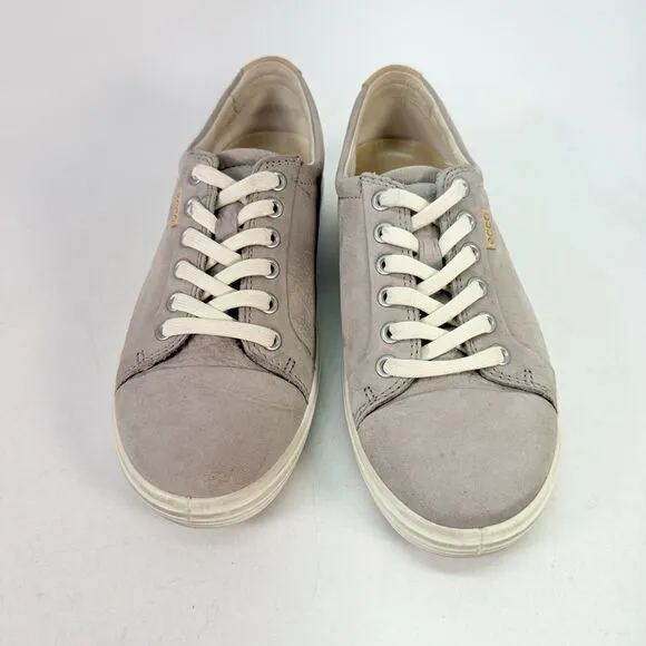 ECCO Soft 7 Gray Leather Sneakers Women's 38 US 7 Casual Lace Up Shoes