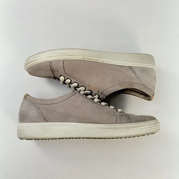 ECCO Soft 7 Gray Leather Sneakers Women's 38 US 7 Casual Lace Up Shoes