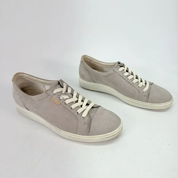 ECCO Soft 7 Gray Leather Sneakers Women's 38 US 7 Casual Lace Up Shoes