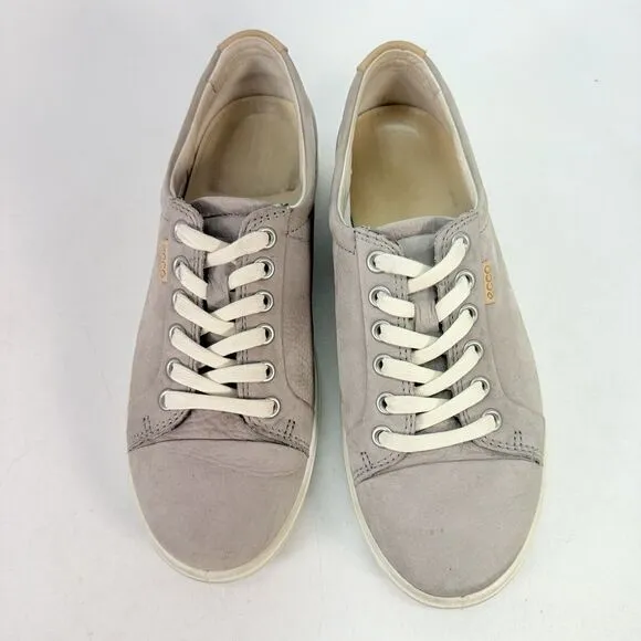 ECCO Soft 7 Gray Leather Sneakers Women's 38 US 7 Casual Lace Up Shoes