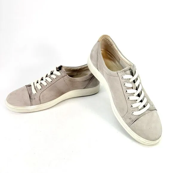 ECCO Soft 7 Gray Leather Sneakers Women's 38 US 7 Casual Lace Up Shoes