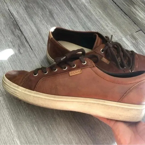 Ecco Soft 7 Mens Size 10 - Brown Leather‎ Lace Up Casual Sneaker Shoes