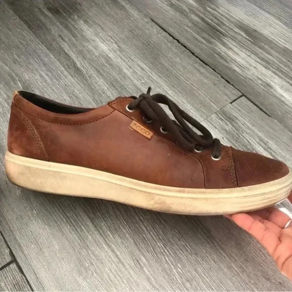 Ecco Soft 7 Mens Size 10 - Brown Leather‎ Lace Up Casual Sneaker Shoes