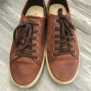 Ecco Soft 7 Mens Size 10 - Brown Leather‎ Lace Up Casual Sneaker Shoes