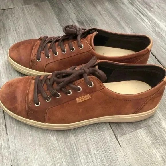 Ecco Soft 7 Mens Size 10 - Brown Leather‎ Lace Up Casual Sneaker Shoes