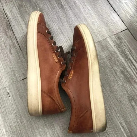 Ecco Soft 7 Mens Size 10 - Brown Leather‎ Lace Up Casual Sneaker Shoes