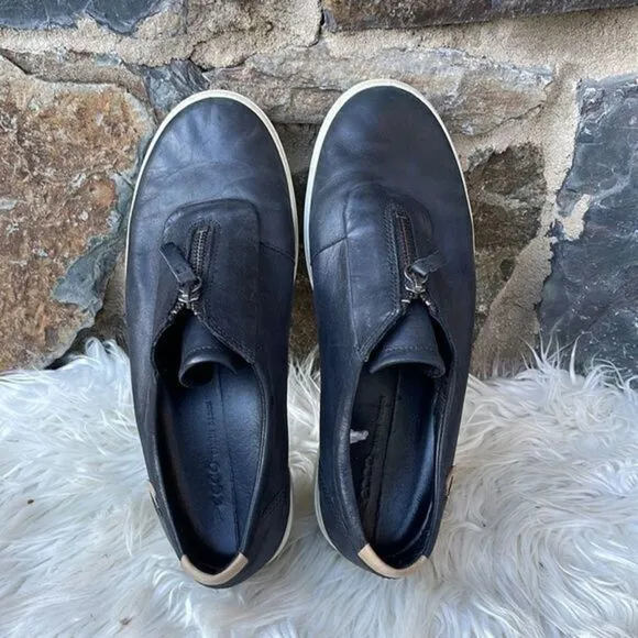 ECCO Soft 7 Zip II Sneaker Shoes In Black Nubuck Leather Size 9