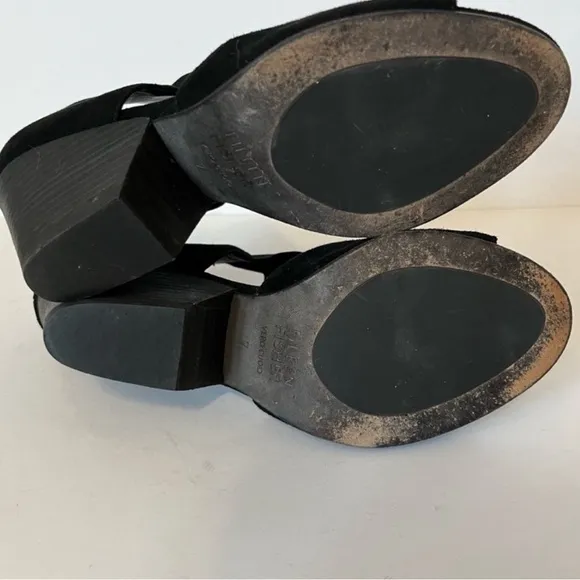 Eileen Fisher Black Suede Open ToeBlock Heel Sandal Shoe Zip Back Women Size 7
