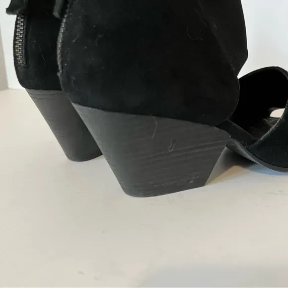 Eileen Fisher Black Suede Open ToeBlock Heel Sandal Shoe Zip Back Women Size 7