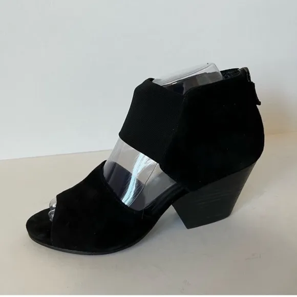 Eileen Fisher Black Suede Open ToeBlock Heel Sandal Shoe Zip Back Women Size 7