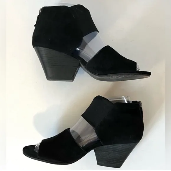 Eileen Fisher Black Suede Open ToeBlock Heel Sandal Shoe Zip Back Women Size 7