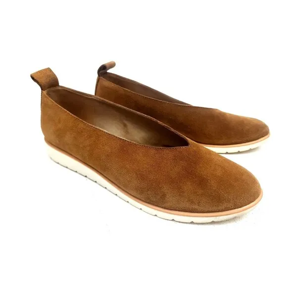 Eileen Fisher Humor Wedge Ballet Flats Shoes Suede Leather Brown Women’s Size 8