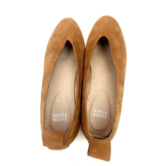 Eileen Fisher Humor Wedge Ballet Flats Shoes Suede Leather Brown Women’s Size 8