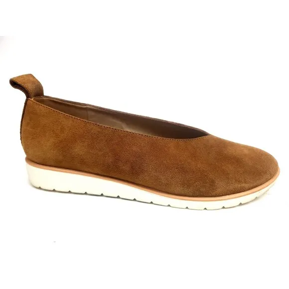 Eileen Fisher Humor Wedge Ballet Flats Shoes Suede Leather Brown Women’s Size 8