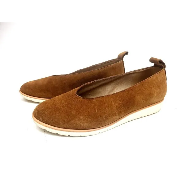 Eileen Fisher Humor Wedge Ballet Flats Shoes Suede Leather Brown Women’s Size 8