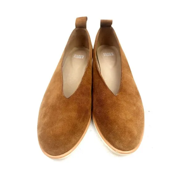Eileen Fisher Humor Wedge Ballet Flats Shoes Suede Leather Brown Women’s Size 8