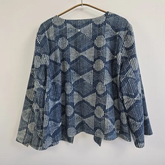 Eileen Fisher Indigo Round Neck Jacket Size XL NWT Handprinted Organic Cotton