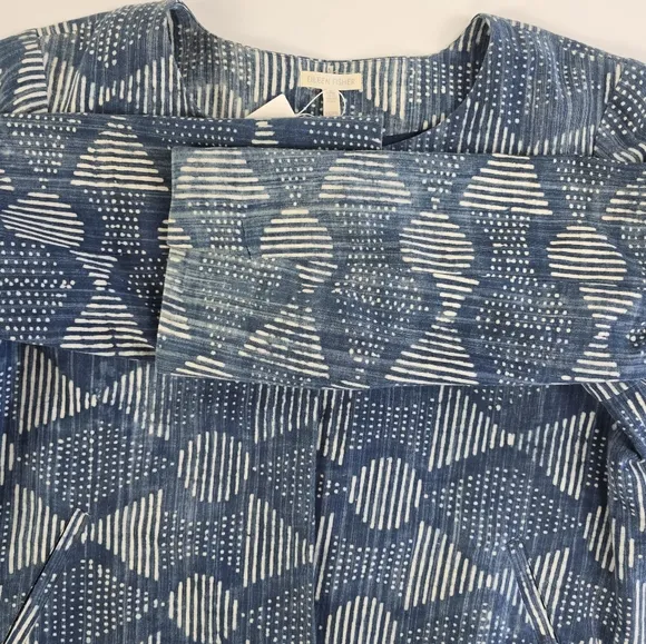 Eileen Fisher Indigo Round Neck Jacket Size XL NWT Handprinted Organic Cotton