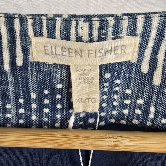 Eileen Fisher Indigo Round Neck Jacket Size XL NWT Handprinted Organic Cotton