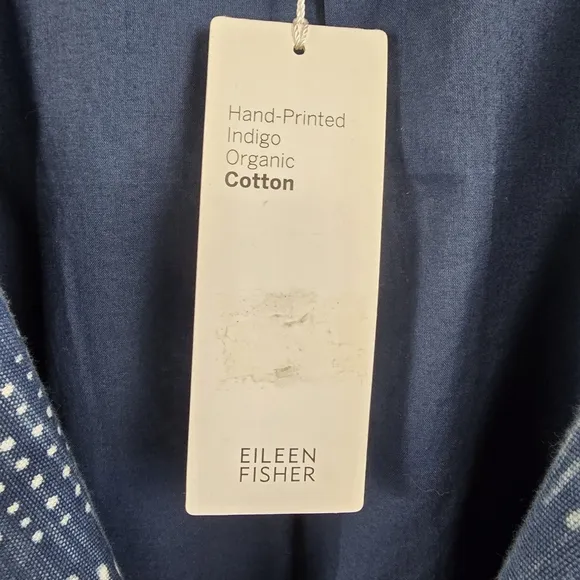 Eileen Fisher Indigo Round Neck Jacket Size XL NWT Handprinted Organic Cotton
