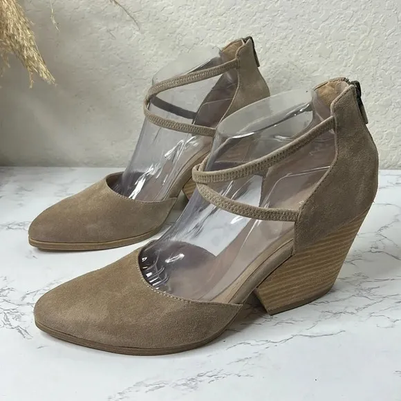 EILEEN FISHER Tilda Stacked Heel Suede Tan TaupePump Wedge Size 10