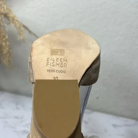 EILEEN FISHER Tilda Stacked Heel Suede Tan TaupePump Wedge Size 10