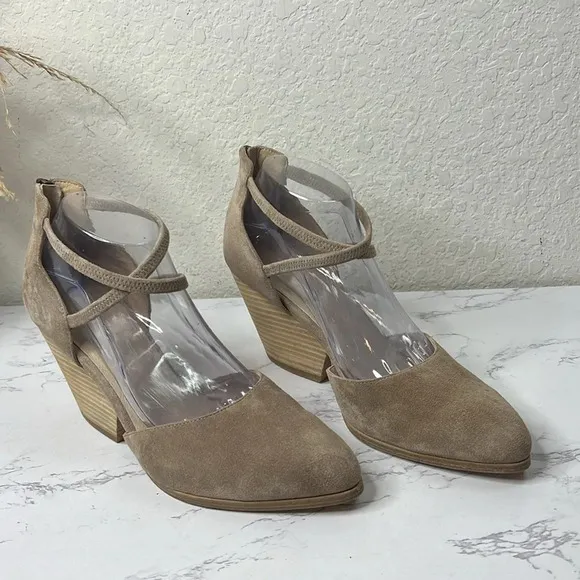 EILEEN FISHER Tilda Stacked Heel Suede Tan TaupePump Wedge Size 10