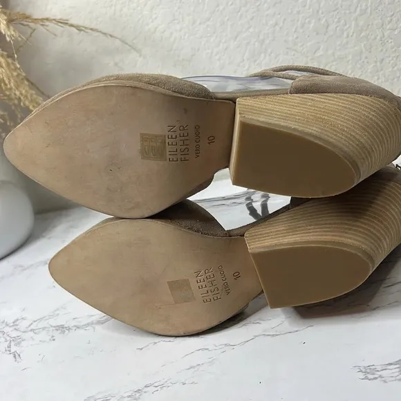 EILEEN FISHER Tilda Stacked Heel Suede Tan TaupePump Wedge Size 10
