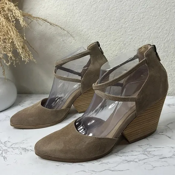 EILEEN FISHER Tilda Stacked Heel Suede Tan TaupePump Wedge Size 10