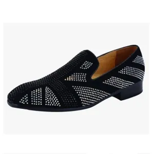 ELANROMAN Men's Loafers Suede Leather Wedding Party Dress Black Shoes Size 8