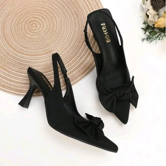 Elegant High Heel Pumps With Bow Detail, Pointed Toe Stiletto Heels