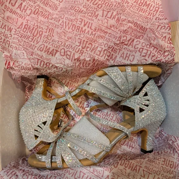 Elegant Silver Glitter Dance Shoes