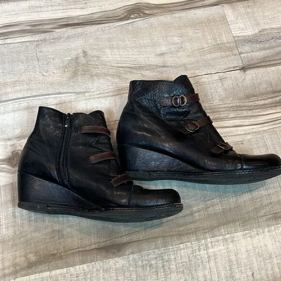 Eric Michael wedge soft leather buckle ankle boots size 40 / US 9.5-10