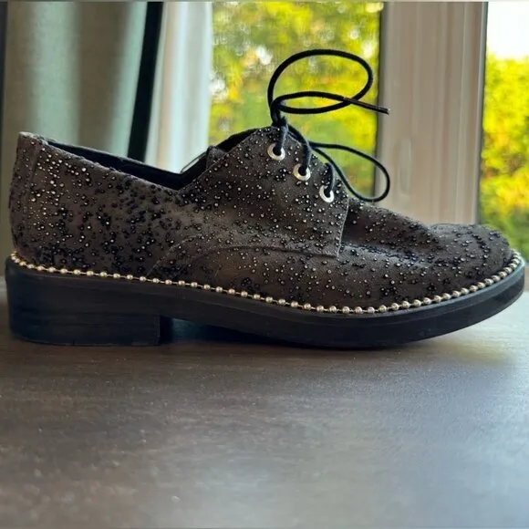 EUC Miista Adelaide‎ Pewter Shine Suede &amp; Leather Oxford Brogues - Size  38