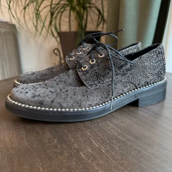EUC Miista Adelaide‎ Pewter Shine Suede &amp; Leather Oxford Brogues - Size  38