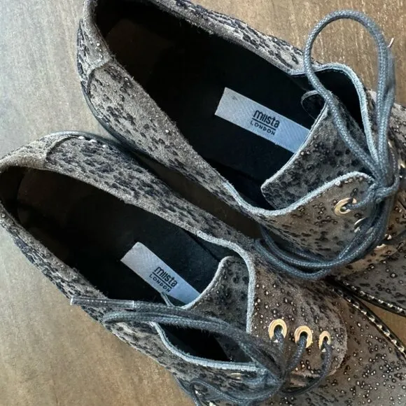 EUC Miista Adelaide‎ Pewter Shine Suede &amp; Leather Oxford Brogues - Size  38