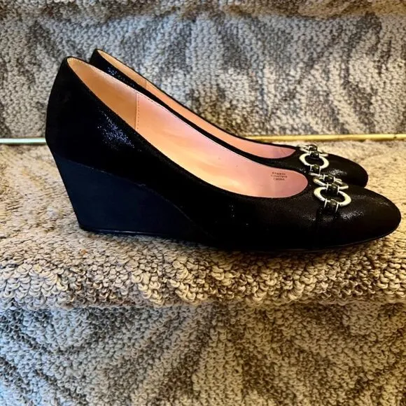 EUC Taryn by Taryn Rose Kerrin Black Shimmer Wedge Heels Shoes Size 8 M