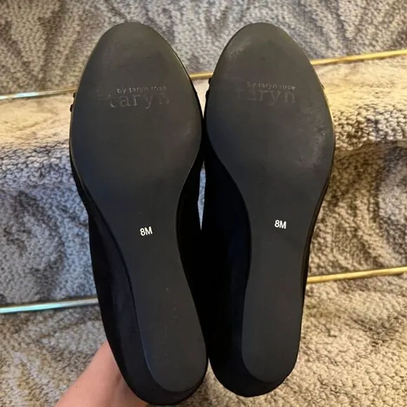 EUC Taryn by Taryn Rose Kerrin Black Shimmer Wedge Heels Shoes Size 8 M