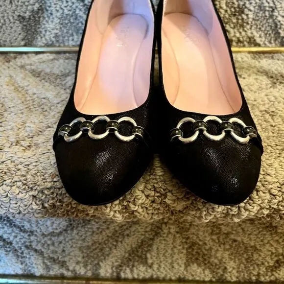 EUC Taryn by Taryn Rose Kerrin Black Shimmer Wedge Heels Shoes Size 8 M