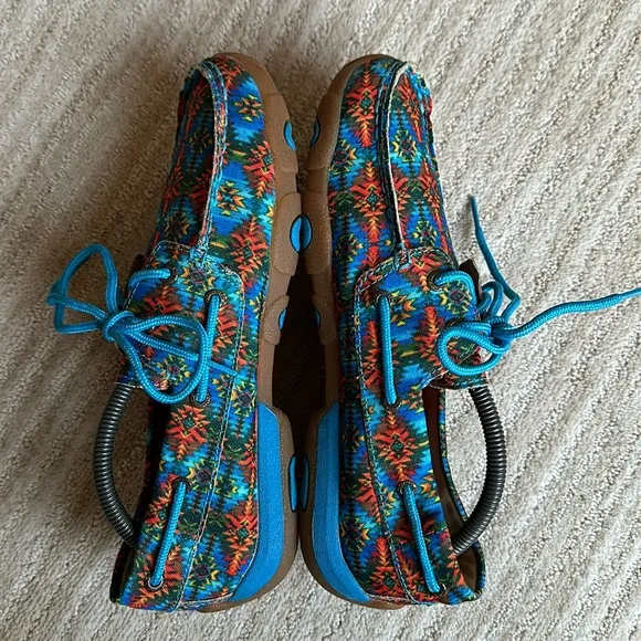 EUC Twisted X Multi Canvas Blue Driving MOCCASINS Moc Boat Shoe WDM0097 Size 9
