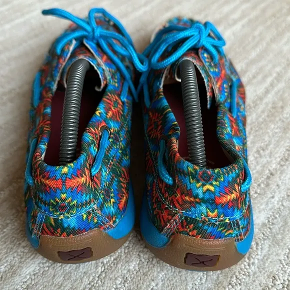 EUC Twisted X Multi Canvas Blue Driving MOCCASINS Moc Boat Shoe WDM0097 Size 9