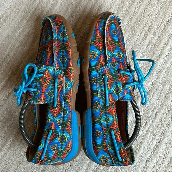 EUC Twisted X Multi Canvas Blue Driving MOCCASINS Moc Boat Shoe WDM0097 Size 9