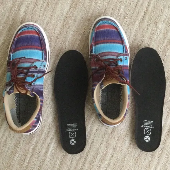 EUC Twisted X Multi Canvas Blue Driving MOCCASINS Moc Boat Shoe WDM0097 Size 9